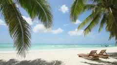 island, boat, white sand, Beach, Caribbean Sea, yacht, palmsб chaise-longue