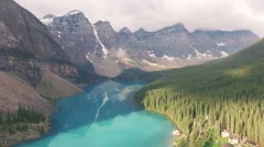 4K Aerial drone shot of Lake Moraine in Banff National Park Alberta Canada