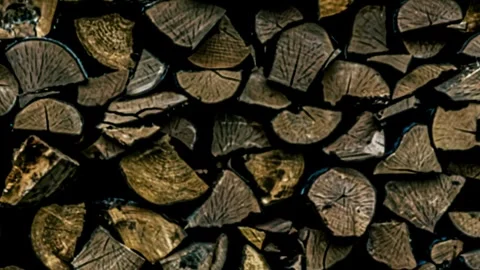 054_Pile of firewood texture horizontal pattern.mp4 Stock Footage 347147847