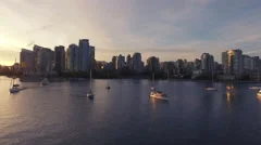 4K Aerial Drone shot of Vancouver Skyline at sunset