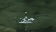 SLOW MOTION: Water drop falling into the lake splashing around