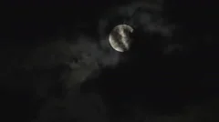 Full moon in the night sky over the trees and clouds