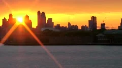 USA New York City 377 fantastic golden yellow sunrise behind Brooklyn skyline