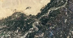 Aerial time lapse of seasonal drought around Pakistan's Hindus River.