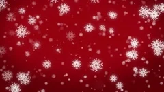 4k christmas motion background, snowfall with white snow flakes red
