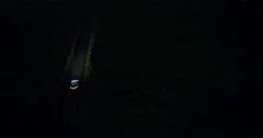 4K Car Driving at Night on Winding Country Road in the Hills. Aerial View. He