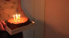 Funny Little Girl Birthday Cake. Blowing Candels. 4K UltraHD, UHD