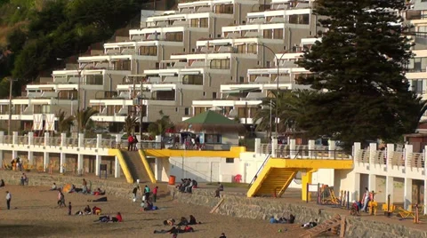 0568  Tourists at the beach in Concón, Chile Stock Footage 34761757