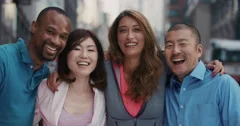 Slow Motion Portrait of group multi-ethnic diverse happy people