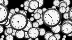 Many Clocks flying in Time-lapse in 3D animation. Time Concept Footage.
