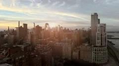 aerial establishment shot of new york city skyline. business buildings district