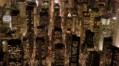aerial establishment shot of new york city skyline. business buildings district