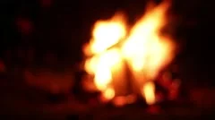 bonfire in the dark with bokeh video, flames and wood