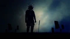 Epic Boshido Samurai Warrior Wearing a Full Body Armor Standing Under a Storm
