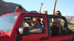 Friends On Road Trip Driving In Convertible Car Shot On R3D