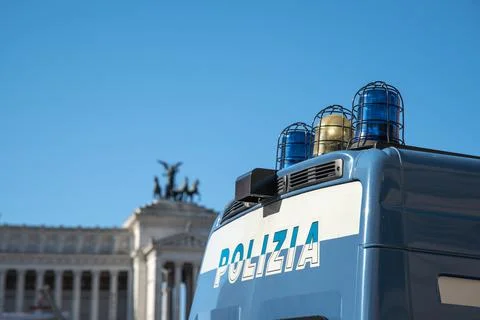 06-02-2020 Rome -Italy armored police van in front of  Altare Patria in Rome Stock Photos