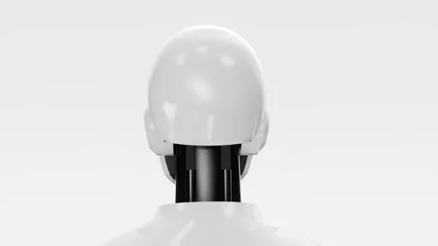 06 Humanoid robot head turning in loop on white background Stock Footage 243531746