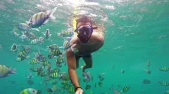 Man snorkeling among fish