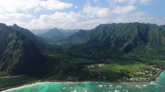 aerial shot of Hawaii valley. Kaaawa valley, Kualoa Ranch