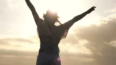 Happy woman dancing during sunset, super slow motion 240fps