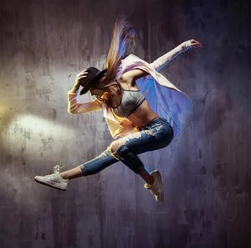 Fit young hip hop dancer during the