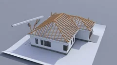 Building a house with a hip roof. 3d animation of house construction. 4K