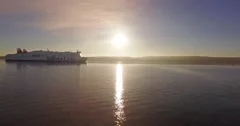 aerial view of the stena line ferry arriving kiel harbor in the morning sun