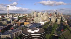Aerial of Downtown Seattle City Buildings on Sunny Day in Pacific Northwest