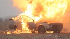 Car explosion, fire and smoke