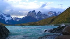 View of Cuemos Del Paine at Lake Pehoe in the Torres Del Paine National Park