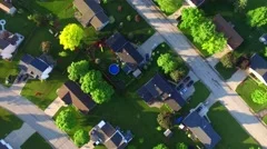 Beautiful, suburbs with stunning houses and yards, early morning, aerial view