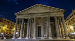 Night timelapse hyperlapse of Pantheon, ancient architecture of Rome, Italy