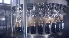Pop and Soda, carbonated drink pouring in bottles on fresh drinks automated