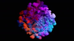 Colored smoke radial explosion on black
