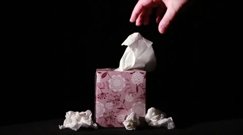 0649 Pulling Tissues from Box in Slow Motion, Being Sick  Stock Footage 35541981