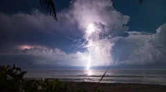 4K-UHD Extreme Lightning Storm Timelapse Over The Ocean Under Moonlight