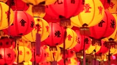 Chinese New Year red and yellow paper lanterns in the temple in Penang, Malaysia
