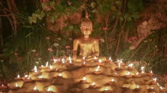 Buddha statue with light the candles under Bodhi tree,  Seamless looping .