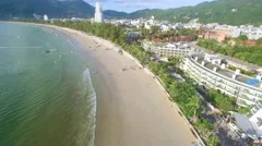 Drone Flying along Patong Beach Phuket With Camera Tilt