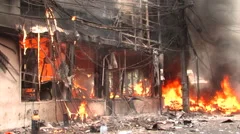 Suicide Bomb Terror Attack Burning Building Street on Fire Blast Explosion 