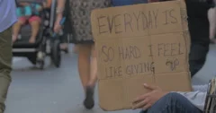 4K Homeless with Sign 