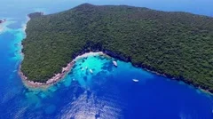 Tropical Ionian Greece island 4k video. Yacht blue lagoon water bay sea coast