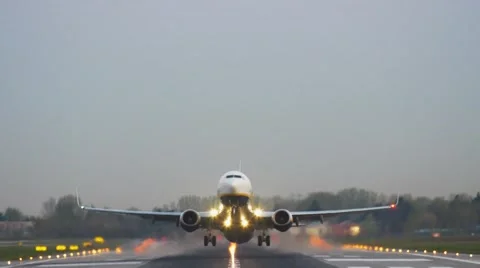 0667 UHD Commercial plane takes off at dawn Stock Footage 49049841