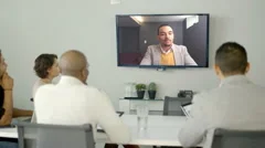 Creative millennial business people in video conference meeting