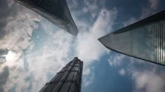 shanghai day roof top downtown buildings sky up view 4k time lapse china