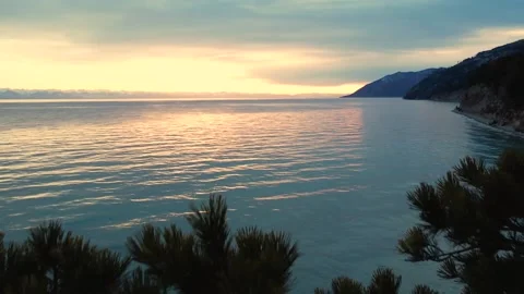 068 Baikal sunset through the pine 库存影片 167224138