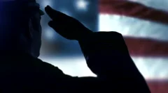 Blowing USA Flag, Solemn Hand Salute, United States Military Officer Veteran