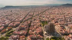 day barcelona cityscape sagrada familia aerial panorama 4k time lapse spain