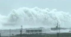 Immense Waves Crash Into Sea Wall During Violent Hurricane