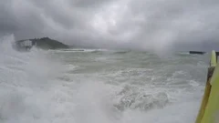 Large Storm Surge Waves Crash Into Camera
